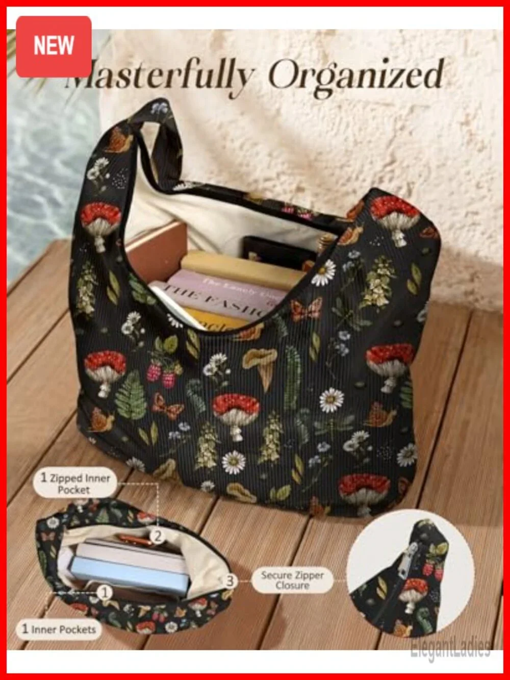 Corduroy Hobo Bag Large Shoulder Tote Zipper Travel Work Bag